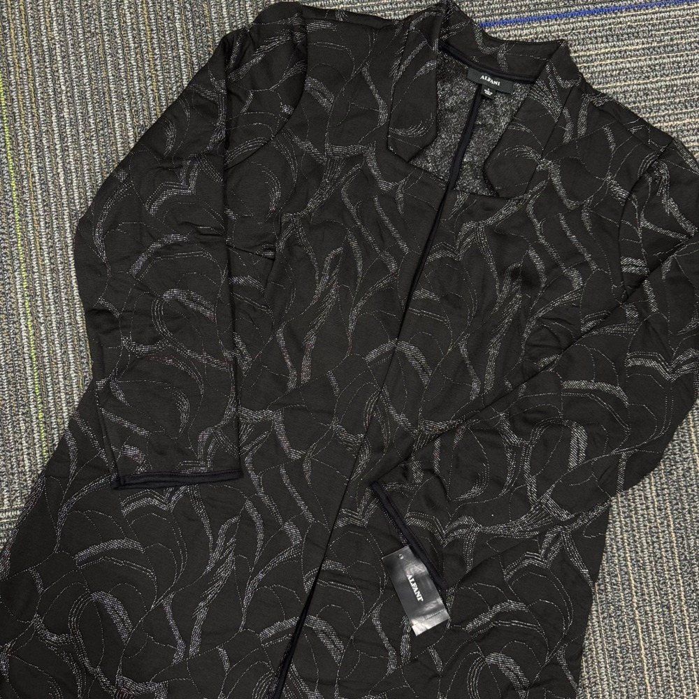 Alfani Women's Black Metallic Swirl Open Front Long Sleeve Cardigan‎ Jacket L